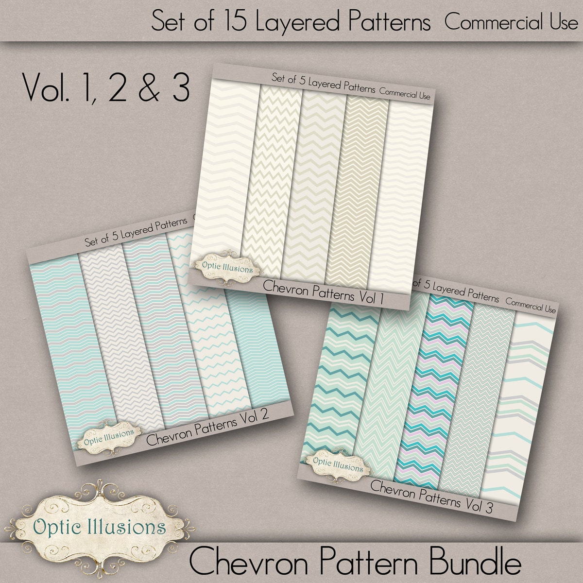 New - CHEVRON PATTERN - BUNDLE - Vol 1, 2 & 3 - Cu - Commercial Use -  15 Layered Chevron Pattens - Available in 12 x 12 or 8.5 x 11 inch