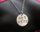 HOT MESS--Sterling Silver Disc Necklace, Round Necklace, Metalwork, Metal Pendant, Circle, Metal Taboo