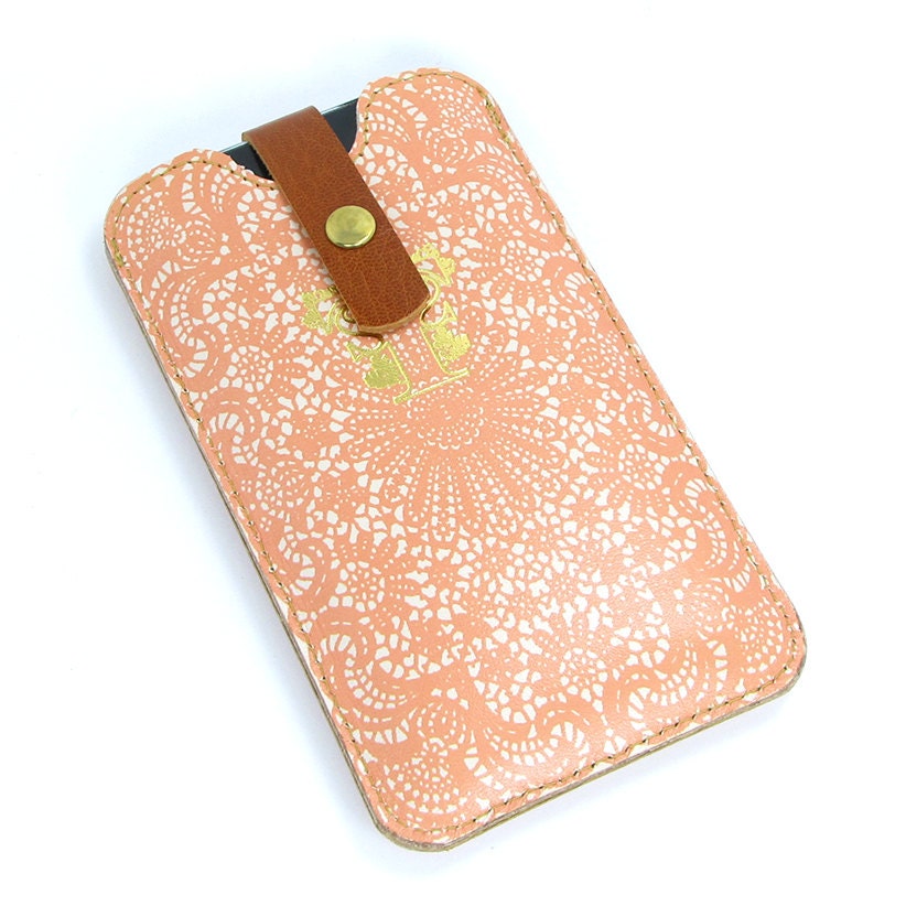 Leather iPhone  / new iTouch Case - Peach Lace
