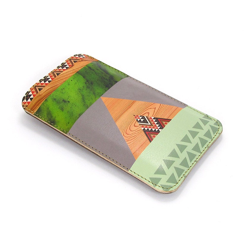 Leather iPhone  / new iTouch Case - Geometry in Emerald