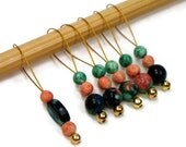 Beaded Knitting Stitch Markers Set, Snag Free, DIY Crafts, Knitting Tools, Gift for Knitter, Rainbow Stone, TJBdesigns - TJBdesigns