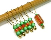 Beaded Knitting Stitch Markers Set, Snag Free, DIY Crafts, Knitting Tools, Gift for Knitter, Green, Orange, TJBdesigns