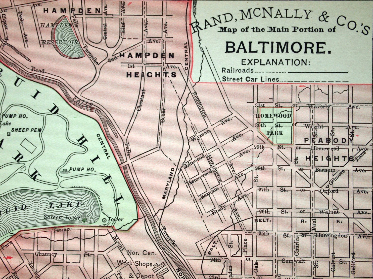 1897 Antique Map of Baltimore, Maryland
