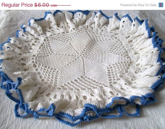 MEMORIAL DAY SALE Crocheted Doily, Shabby Chic,  Blue and White, Crocheted Doilies