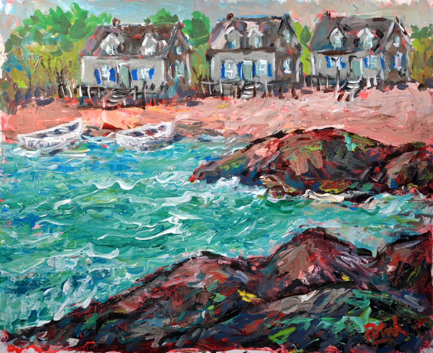 Seascape Painting, original ocean art, beach scene by Russ Potak