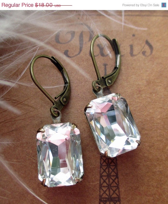 Memorial Day SALE 15% Off Art Deco Jewelry Great Gatsby Wedding Crystal Earrings Rhinestone Dangle Downton Abbey TUDOR Crystal