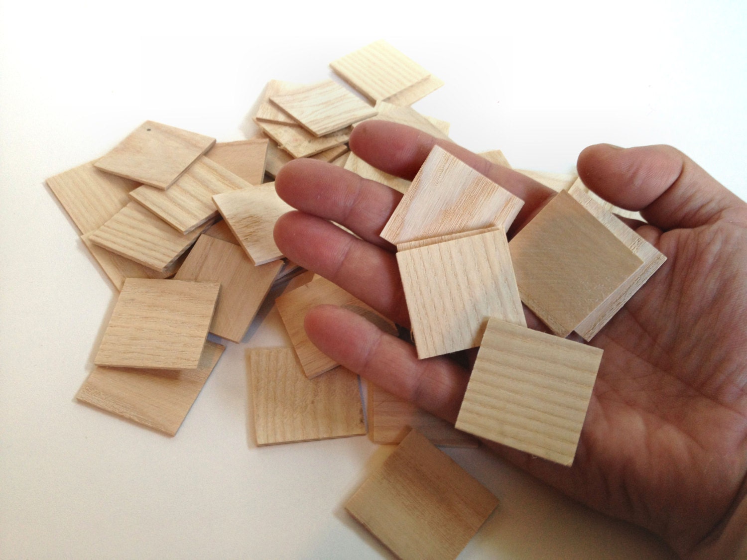Wood Pieces for Crafters  - 100 Square Tiles - Solid Ash Hardwood
