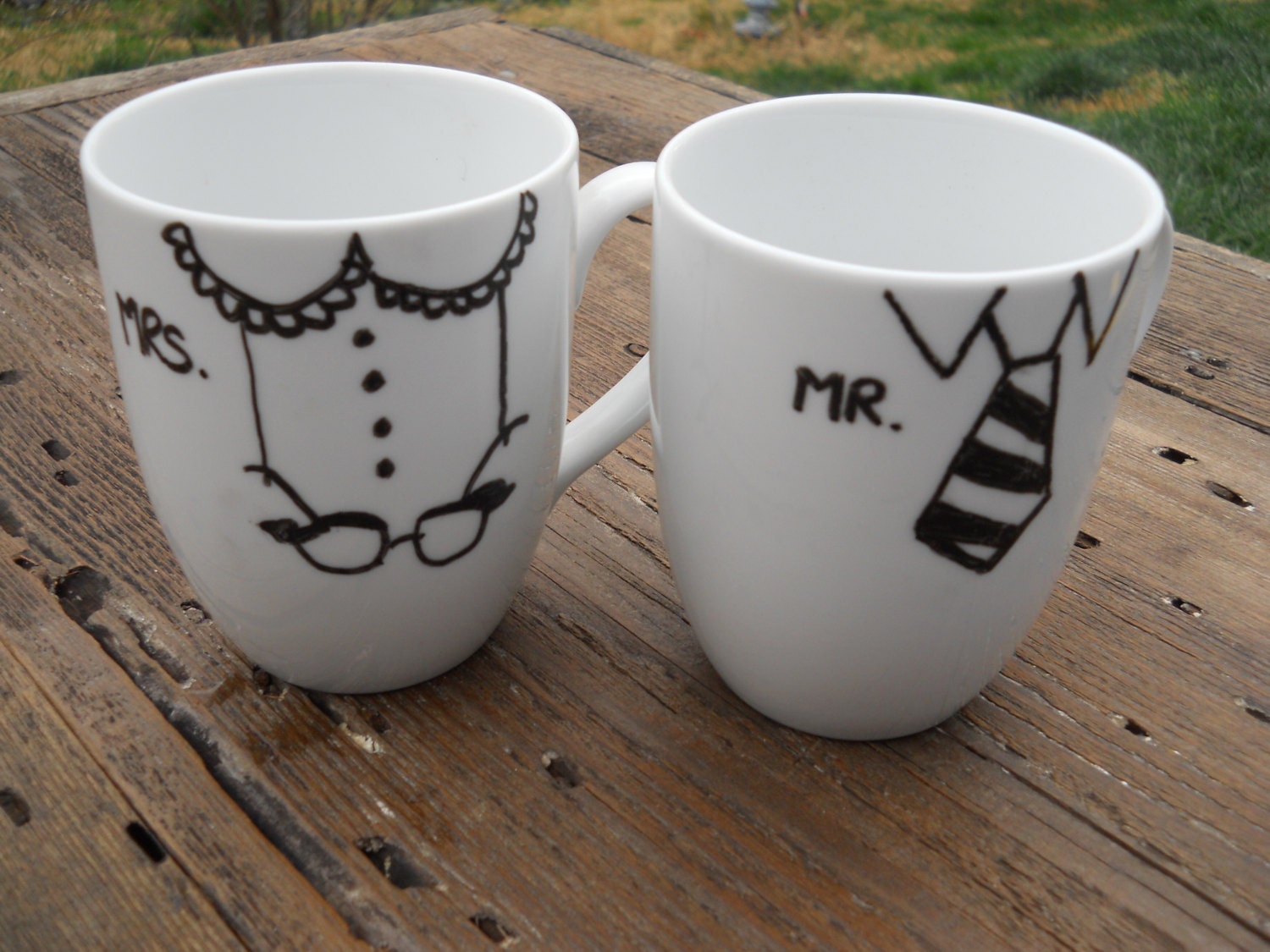 Mr and Mrs Painted Mugs-Wedding Present-Fun Engagement gift-Ready to ship-Set of 2