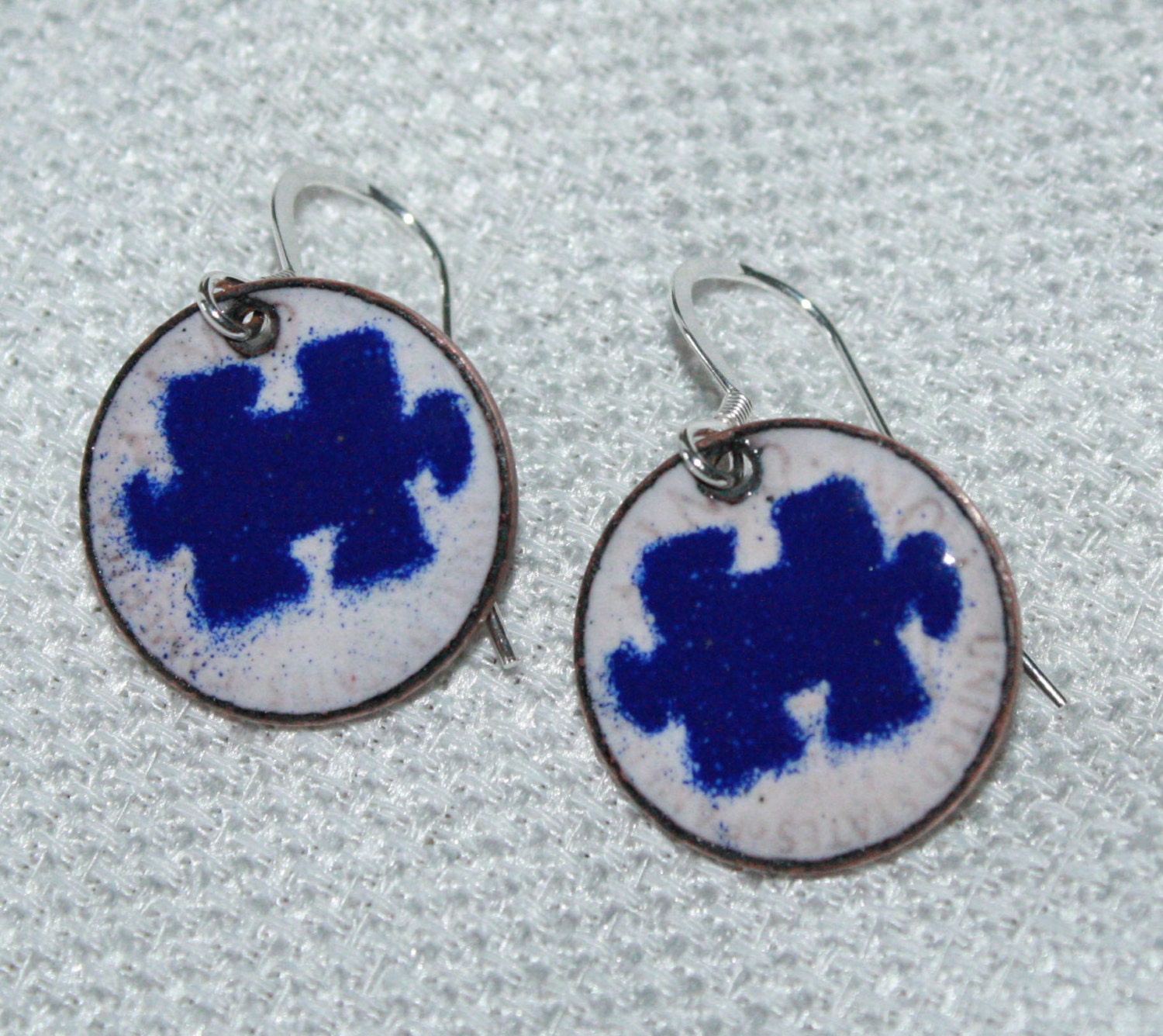 Autism/Asperger Awareness Jewelry, Puzzle Piece, Autism Copper Enamel Earrings