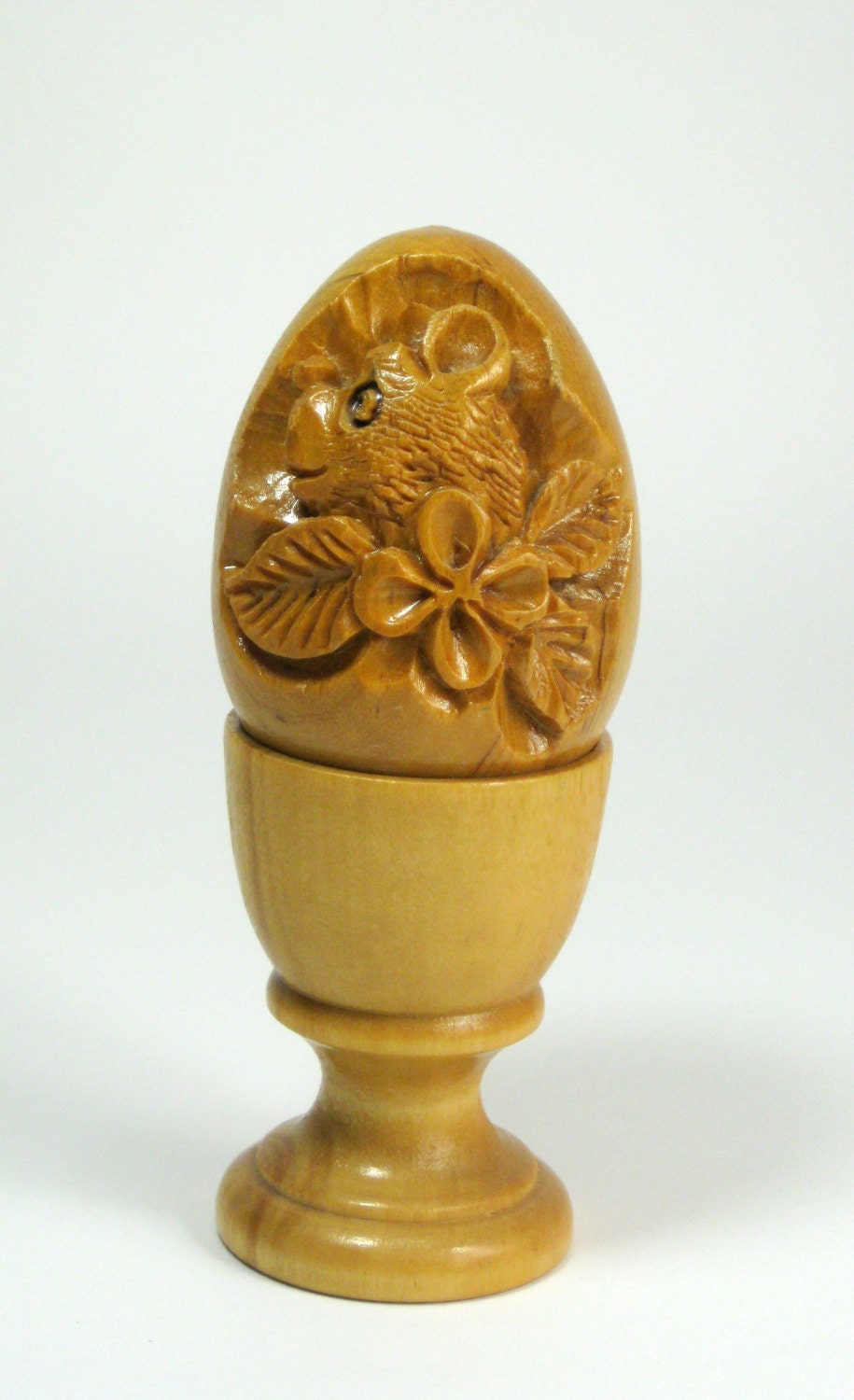 Carved Wooden Bear Egg Signed
