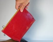 upcycled apple red  Leather zipper Clutch cosmetic bag