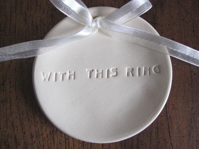 Ring bearer pillow - With this ring - Antique White dish, ceramic wedding ring dish,  Ring holder, porcelain