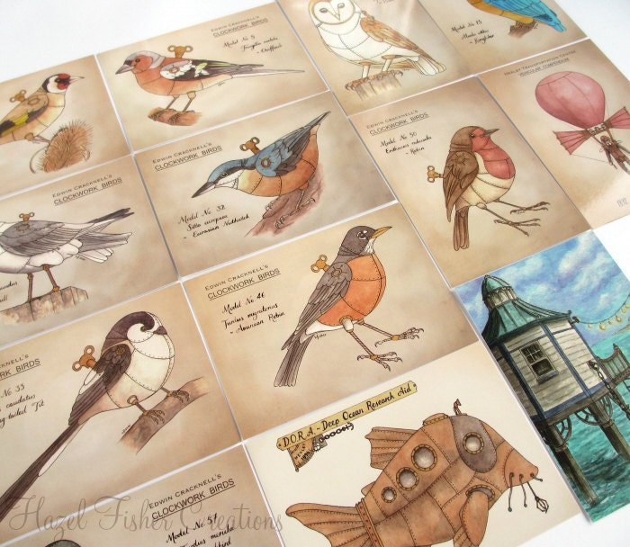 Choose any 4 Postcards - steampunk illustrations