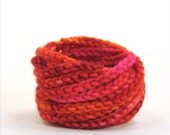 Red Orange Pink Fireworks Crochet Multistrand Fiber Art Bracelet Fits child - adult S - Great Sensory Fidget Toy