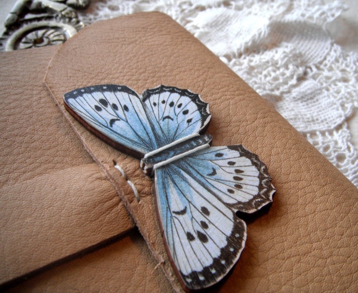 Blue butterfly journal - handmade leather writing book