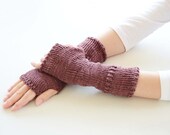 Long fingerless gloves - silk knitted handwarmer in lustrous brown