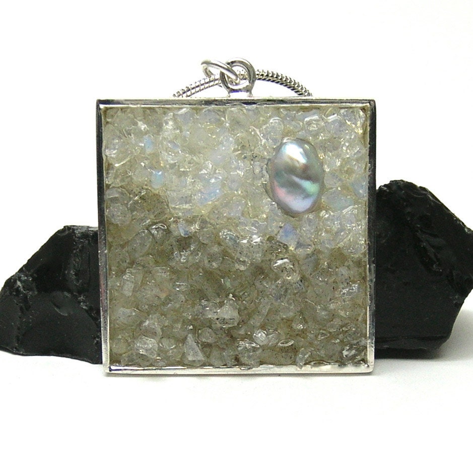 Mosaic Pendant - Pearl, Moonstone and Labradorite Landscape