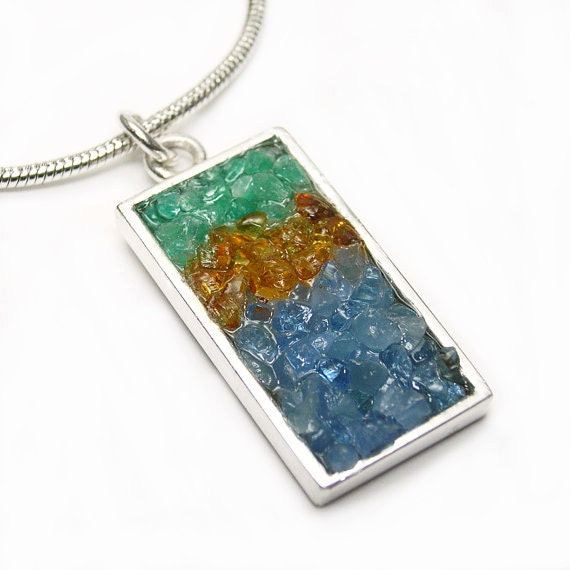 Gemstone Pendant - Amazonite, Amber and Cyanite - Mosaic Jewelry