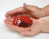 Little Red Panda Brooch, miniature needle felted, 3,3 inches