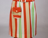 Vintage Orang White Green Striped Women's Skirt - Mod 60s
