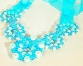 Bib Necklace Blue on Blue Rings, Linked Rings Necklace