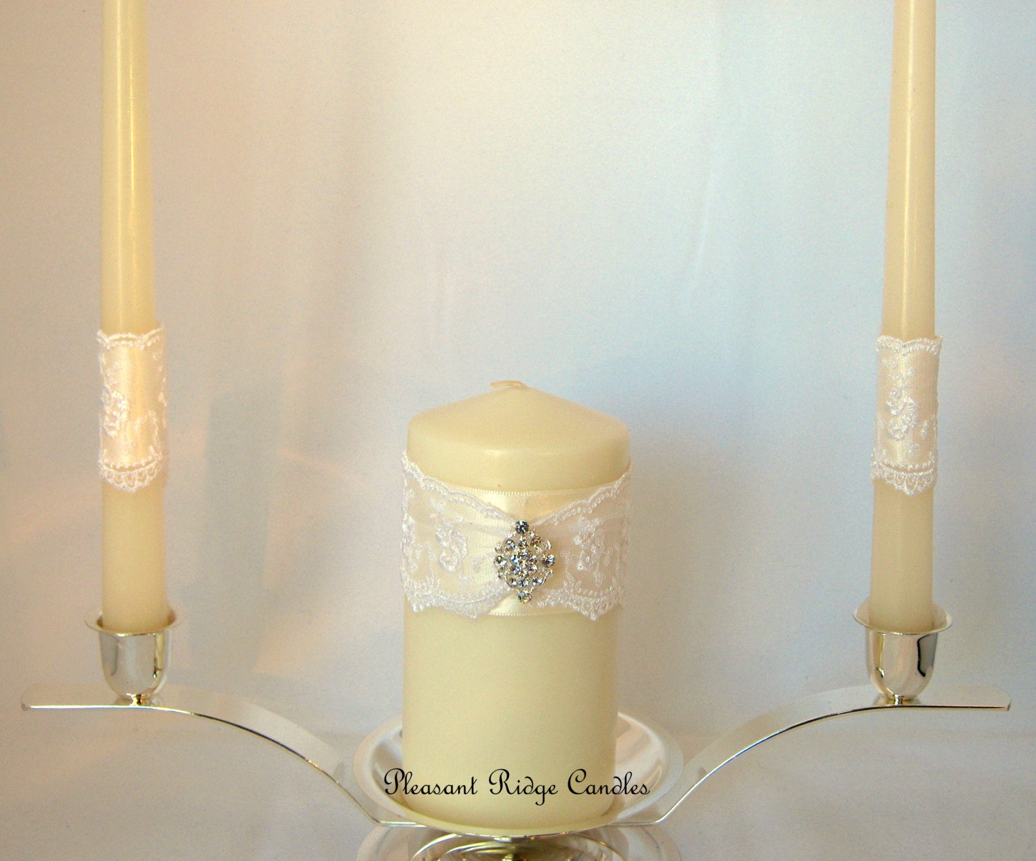 Ivory Unity Candle Set Lace Bling Rhinestone Wedding Color Choice