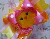 Little Easter Chick Layered Boutique Style Hair Bow---Embroidered Felt Chick Bow