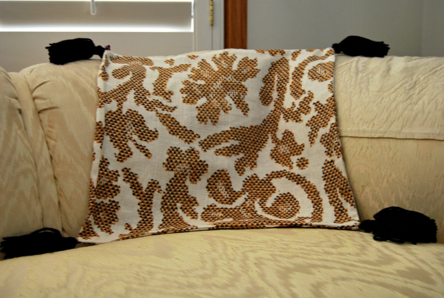 Upcycled Vintage Ivory Multi Digital Floral Print Decorative Accent Novelty Square Pillow Cover 18" x 18"