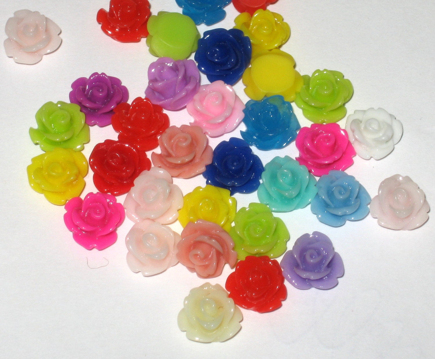 10mm Resin Rose Cabochon Flat Back Bead Rainbow Mix  Pack of 20