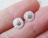natural rough diamond daisy earring studs in sterling silver and fine silver, made in England