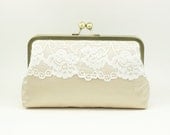 Bridal Clutch / Bridesmaid Clutch / Lace Clutch Purse / Bridesmaid Gift (Bijou Clutch : Ivory and Champagne)