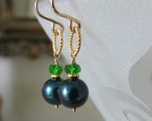 Pearl and Chrome Diopside Earrings