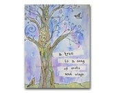 Tree Song painting 8x10 fine art print from original art with text by Knee Deep Originals