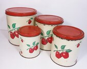 Vintage Kitchen Canisters Red Apple Decoware Mid Century Retro Home Decor Metal Cans PeachyChicBoutique on Etsy