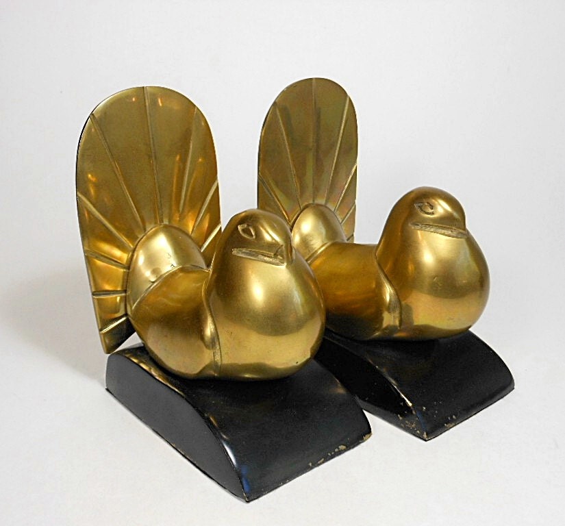 Vintage Brass Bookends Art Deco Birds Fantail Dove Pigeon Animals Retro Home Decor PeachyChicBoutique on Etsy