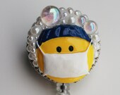 Surgical Scrub Nurse Happy Face Vintage Zipper ID Badge Reel - RN Badge Holder