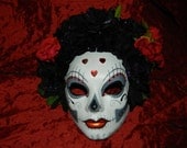Mask, Day of the Dead Red Rhinestone Skull Dia de Los Muertos Ready to Ship