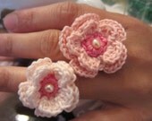 Crochet Flower Ring, Cotton Pink Rings & Pearls, Pink Lovers,  Bridesmaid Gift, Women and Teens