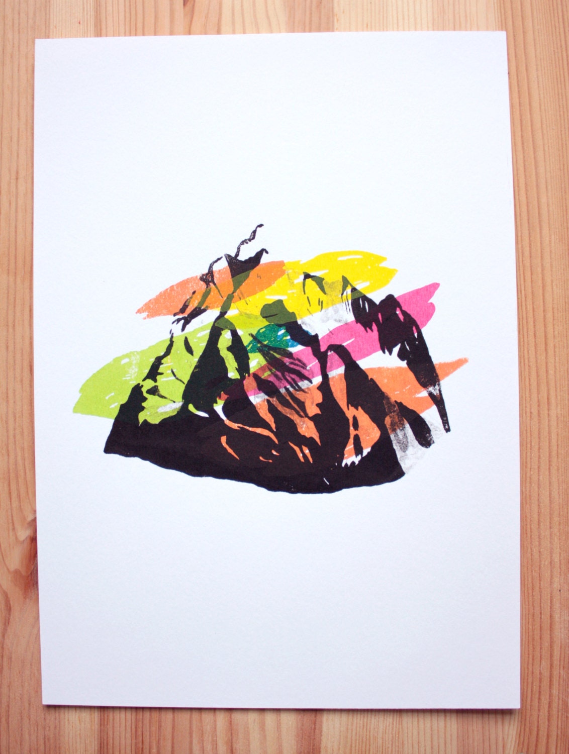 Mountain and shapes 6 colour A4 screen print