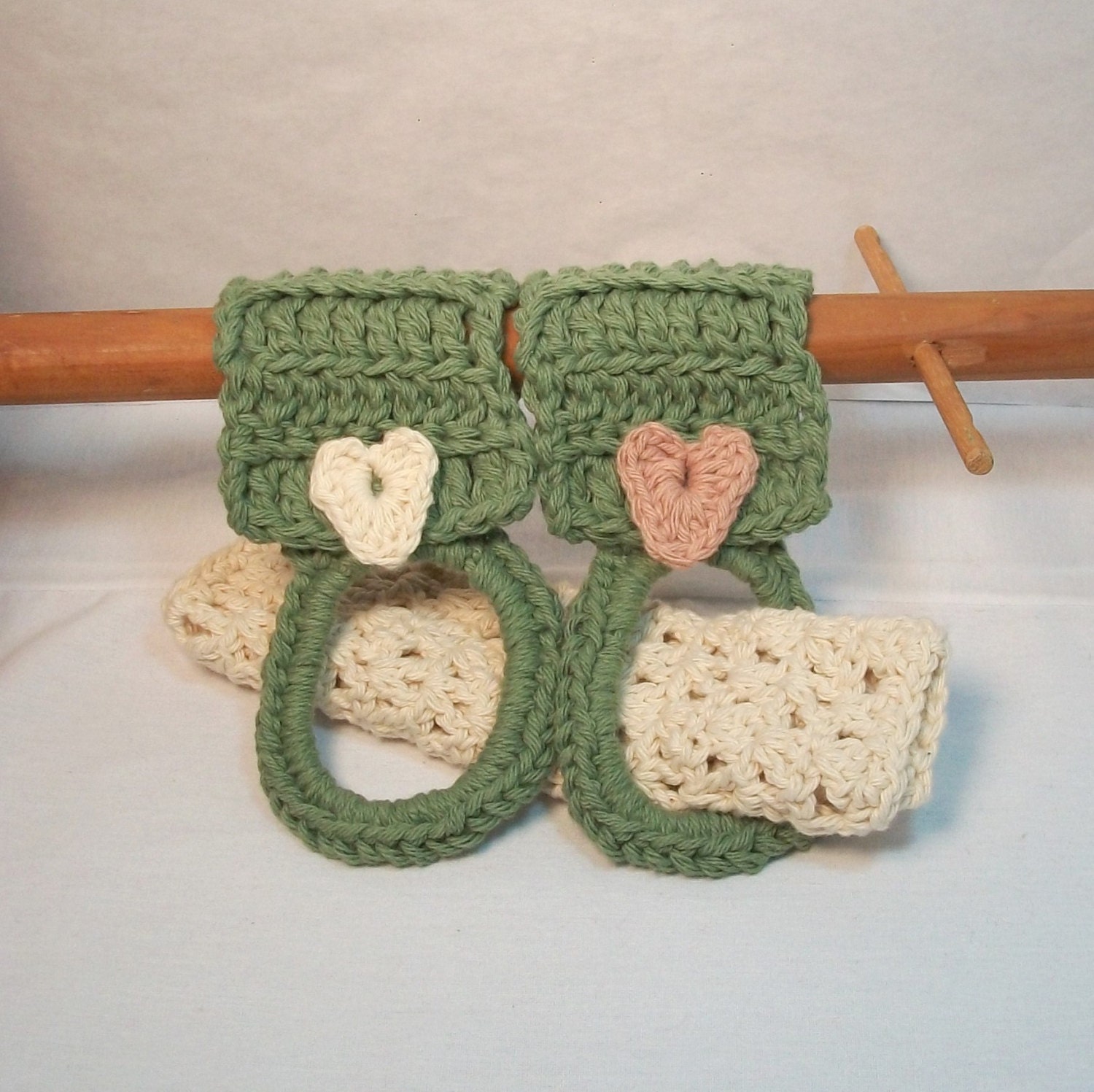 Kitchen Towel Holders. Towel, dishcloth, washcloth, ring, cotton, many colors, applique, heart. Pick you 2pk.