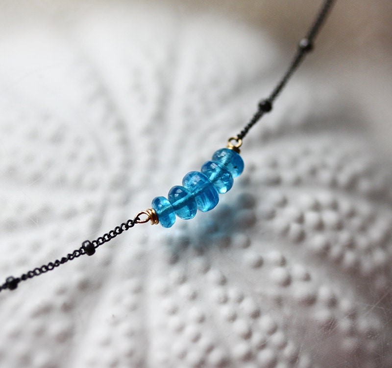 Electric Blue Apatite Carrie Necklace Oxidized Sterling Silver - Genievre