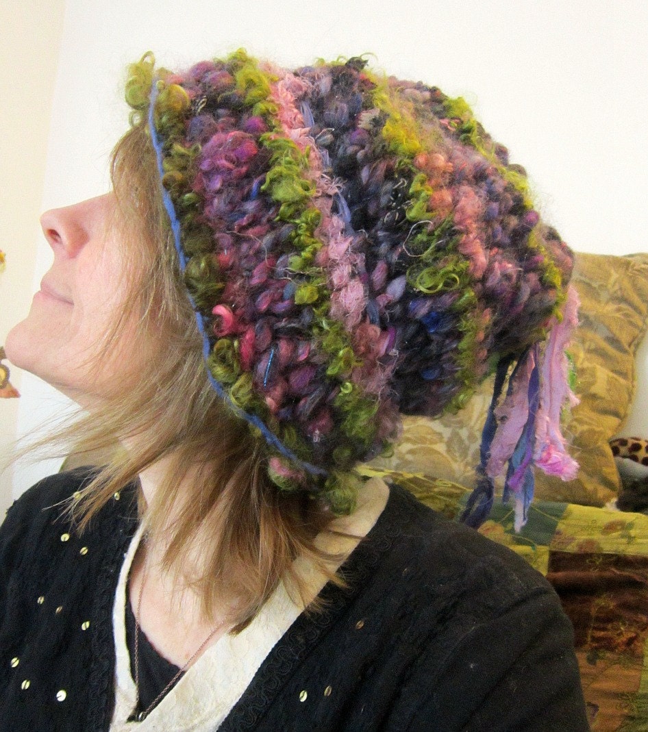 rustic puffy soft handknit hat -  enchanted forest dweller