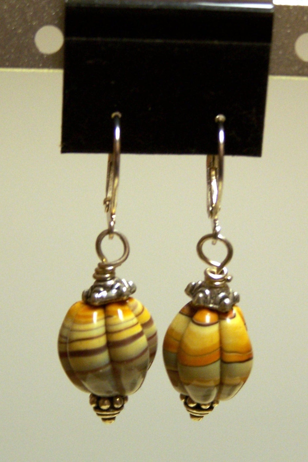 Light Brown Swirl Lampwork Bead Earrings