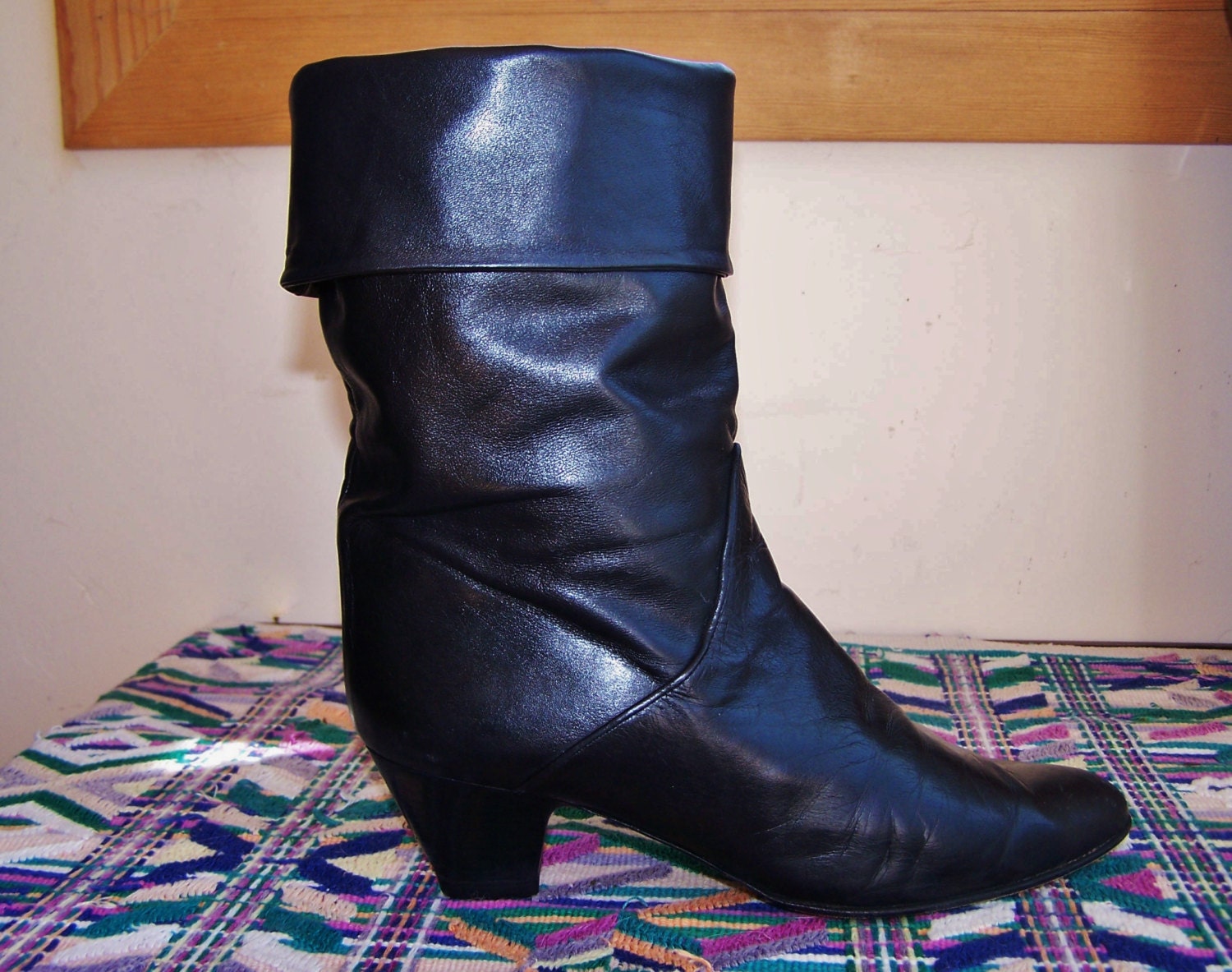 9 Slouch Boots Italian Black Leather 9 AA