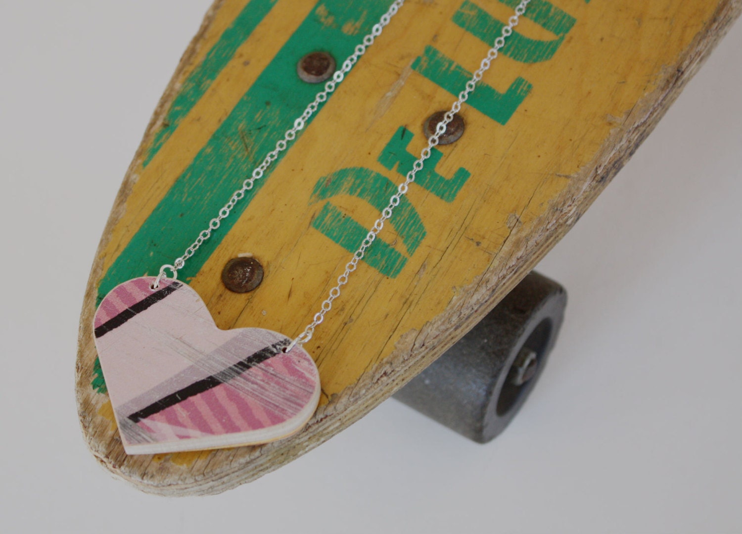 Recycled Skateboard Heart Necklace-Pink Mini Ramp