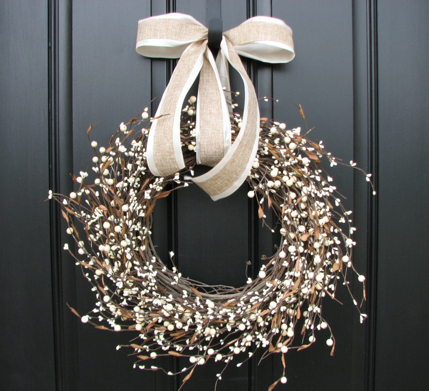 Shabby Chic Wreath - Cream Berry Wreath - Summer Wreath - Year Round Door Decor