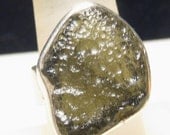 Vintage Moldavite Sterling Silver Ring Size 8.25