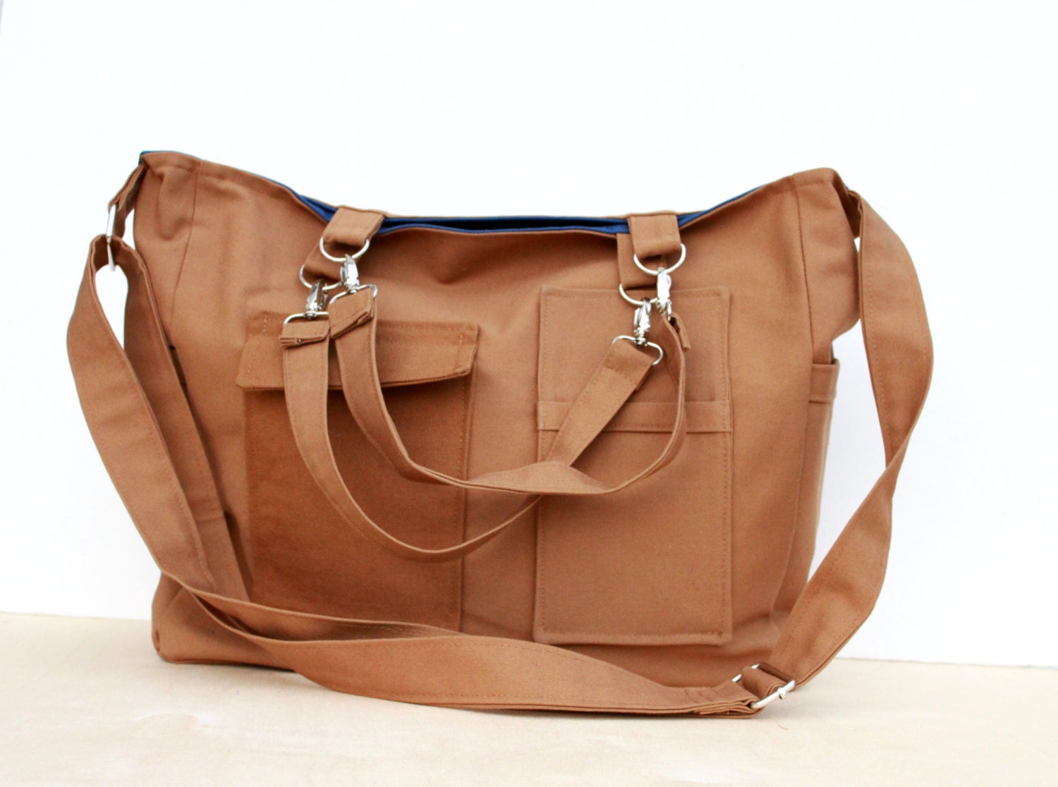Large Organic Canvas Carry All Bag. Caramel Diaper Bag. Oversized Purse in Dusty Brown. Messenger Bag Tote.