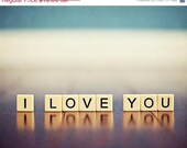SALE I Love You - Still Life Photography - love romantic black lilac word text typography blue purple white cream 5x7