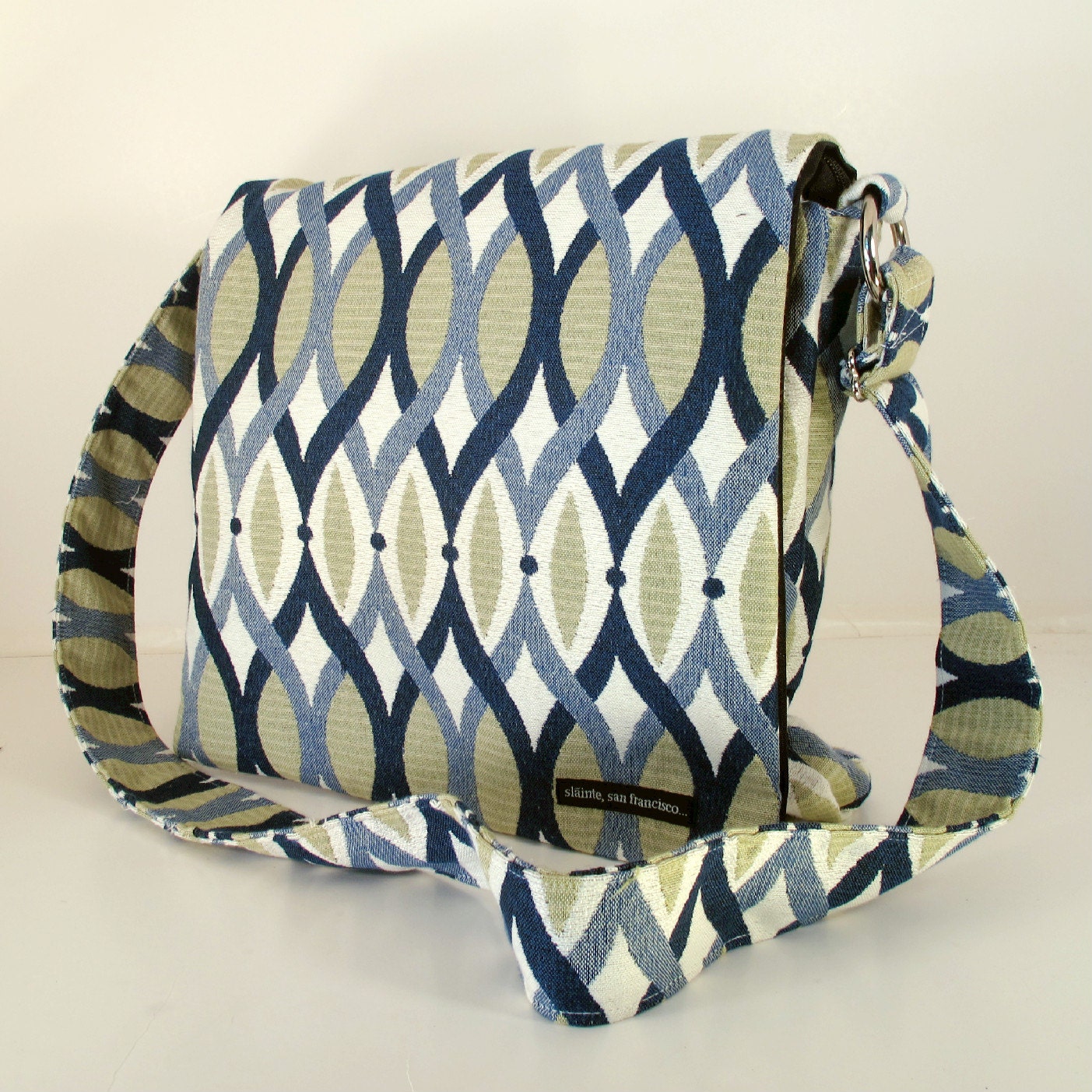 MESSENGER BAG in "Resort". Cross Body Bag. Travel Bag. Summer Fabric Bag. Green, Blue, White Bags Made in USA.